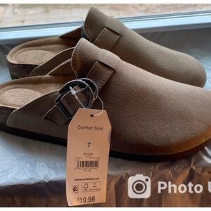 Tan Clogs with buckle and open back